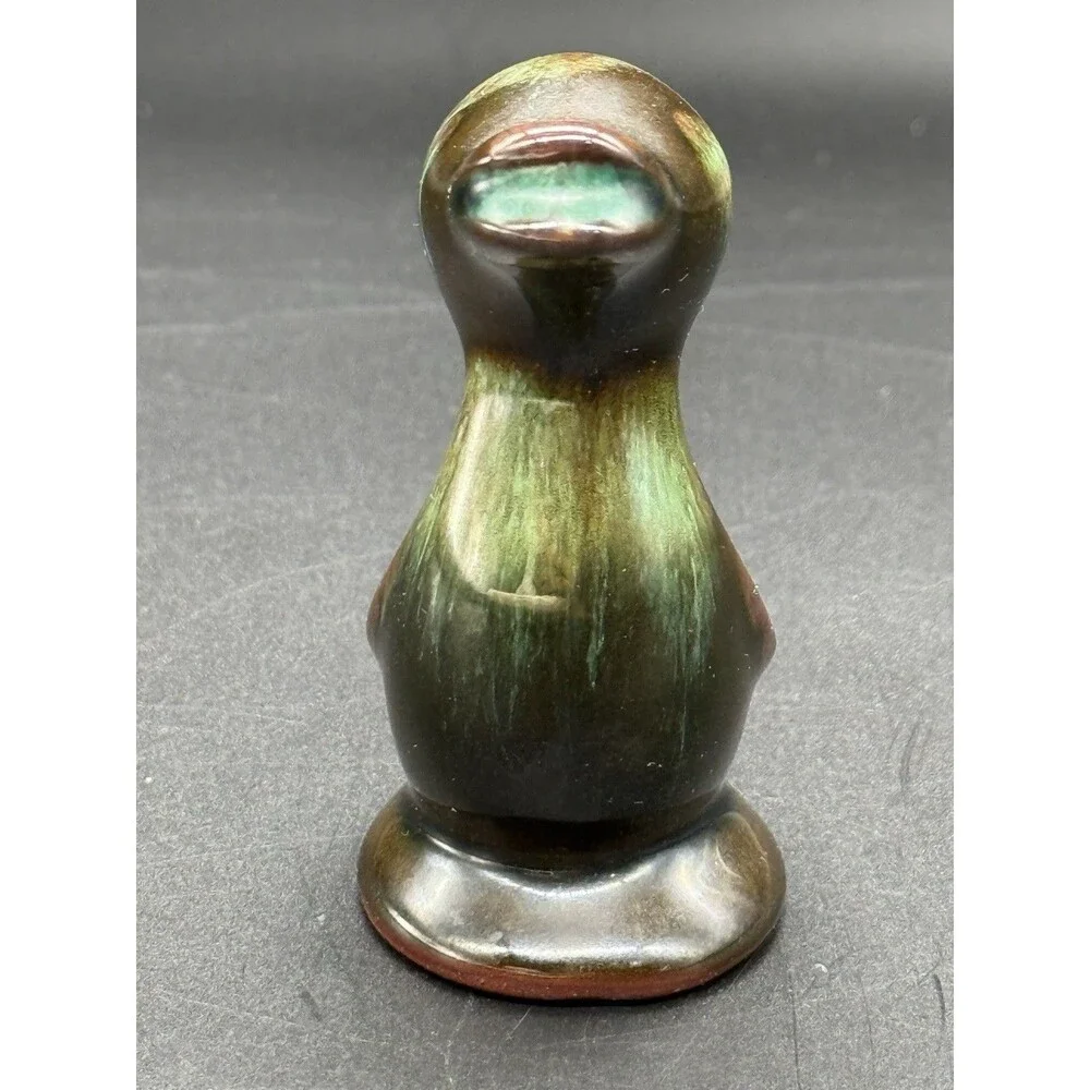 Vintage Blue Mountain Pottery Duck Figurine Green Black Glaze Canada MCM 3”